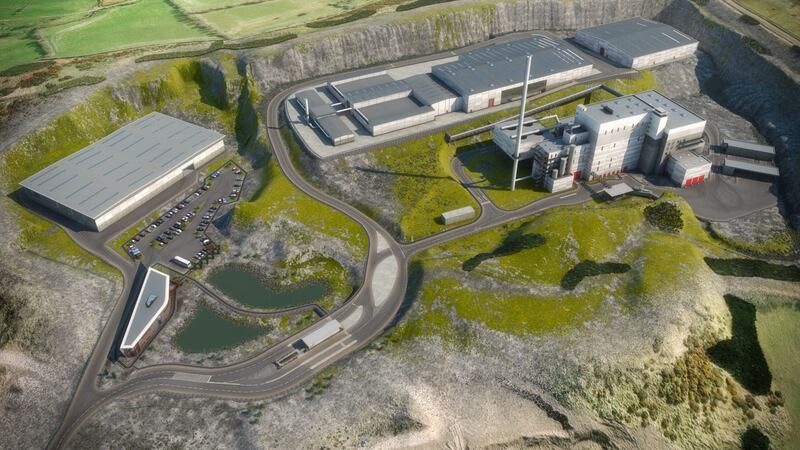 An artist's impression of plans for an incinerator at Hightown Quarry, Mallusk