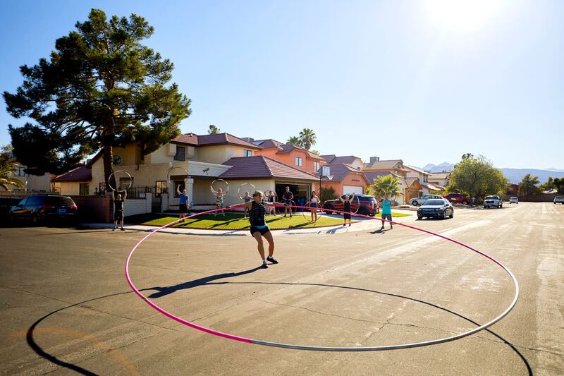 Getti Kehayova spun a 17 foot titanium hula hoop to ensure her place in the Guinness World Records (Peter Gaunt/Guinness World Records 2020/PA)
