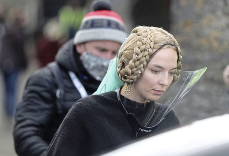 Jodie Comer at Cahir Castle in Co Tipperary on the set of the Last Duel. Picture by Niall Carson/PA Wire