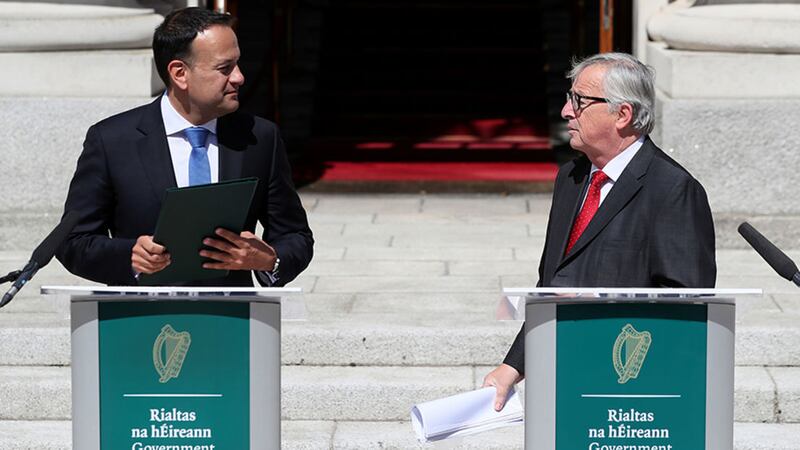 Taoiseach, Leo Varadkar (left) with the President of the European Commission, Jean-Claude Juncker, during a press conference at Government Buildings, during his visit to Dublin&nbsp;