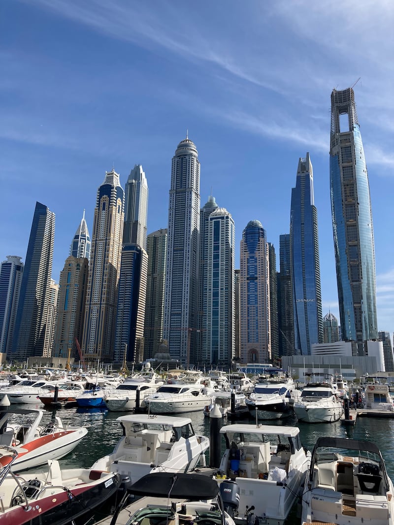 The Dubai skyline from the marina (Hannah Stephenson/PA)
