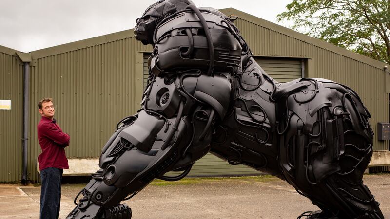 Gorilla Apocalypse is crafted entirely from scrap car bumpers and panels found from the last decade.
