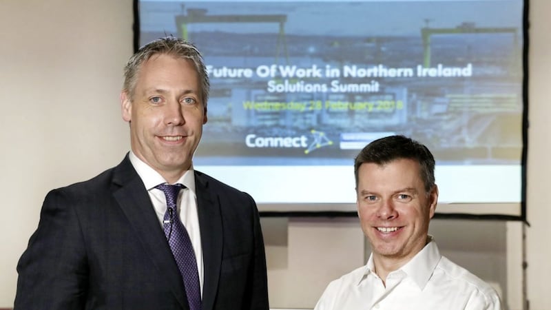 Announcing the Future of Work summit on February 28 are Gavin Kennedy (left), head of business banking NI at Bank of Ireland UK, and Steve Orr director of Connect at Catalyst Inc 