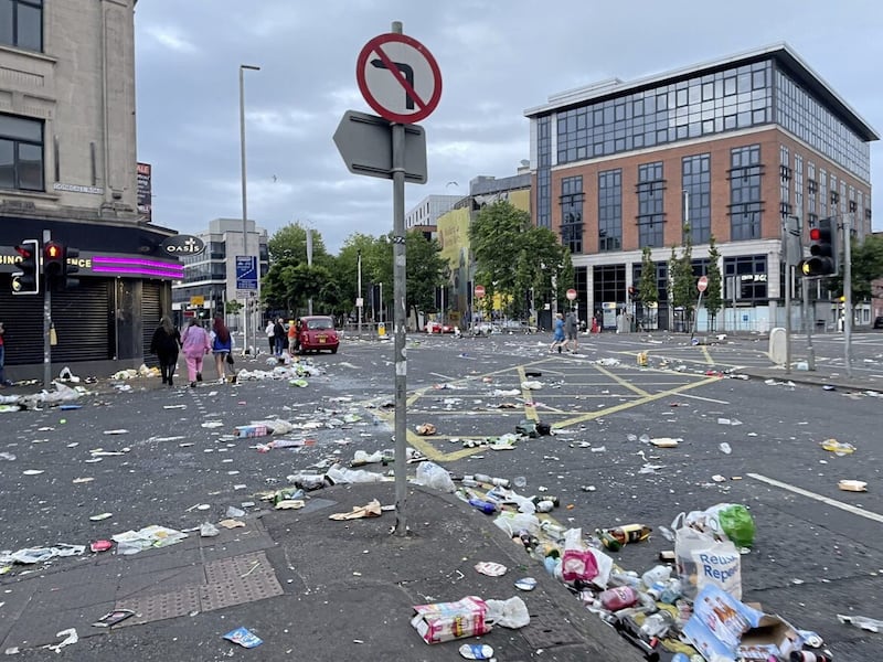 Rubbish left behind in the Shaftsebury Square area of south Belfast after a Twelfth parade. The Orange Order is considering changes to future parades due to concerns about anti-social behaviour and excessive drinking 