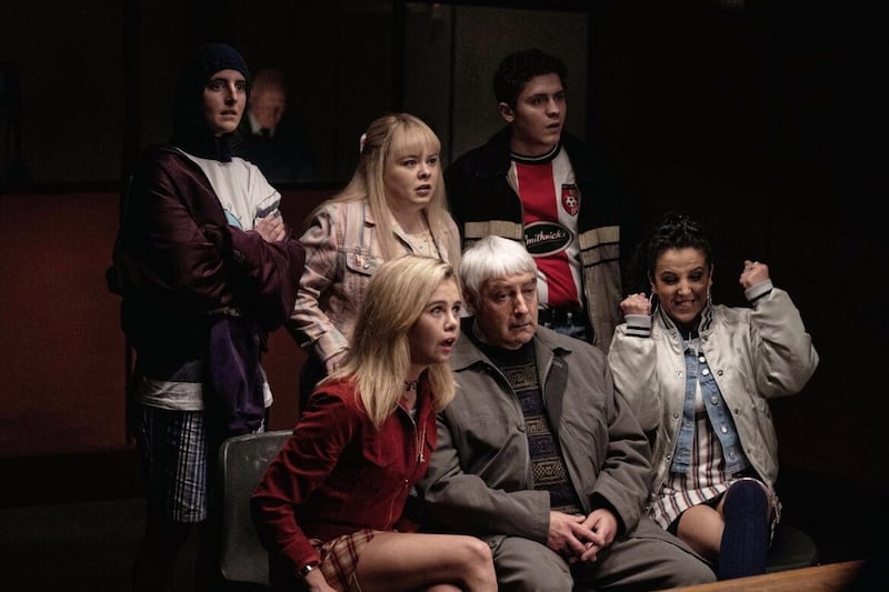 Uncle Colm with the Derry Girls in the now classic interrogation scene featuring Liam Neeson 