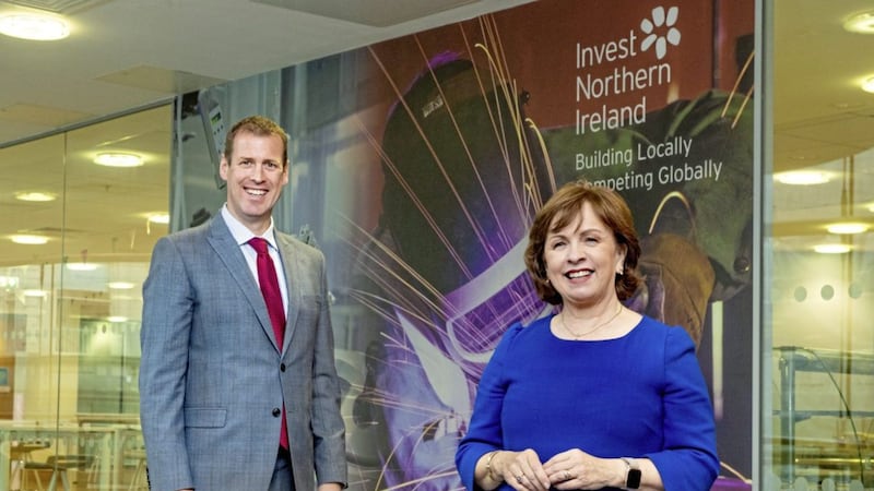 Minister Diane Dodds with Invest NI&rsquo;s executive director of international business Steve Harper 
