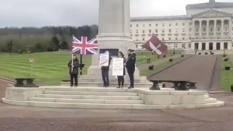 Former Belfast councillor Jolene Bunting was among those who took part in a small protest at Stormont yesterday 