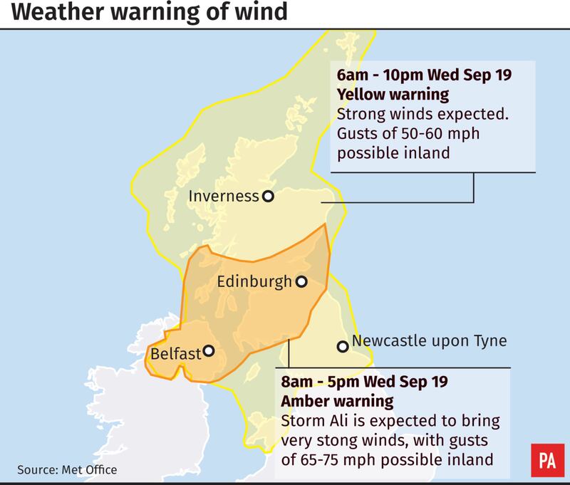 Flying debris warning as Storm Ali set to bring 80mph winds