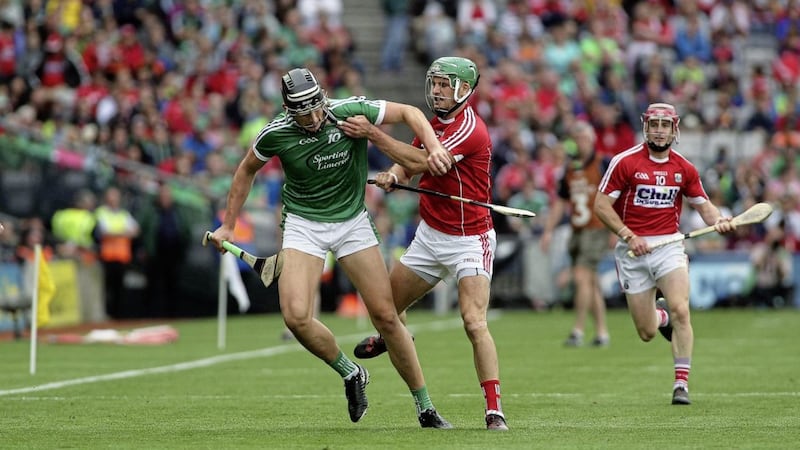 Limerick&#39;s Gearoid Hegarty comes under from Cork&#39;s Eoin Cadogan. There was no hiding place for Cadogan when he struggled, and that&#39;s hurling&#39;s way. You do your job, or you sit down. Picture by Seamus Loughran 