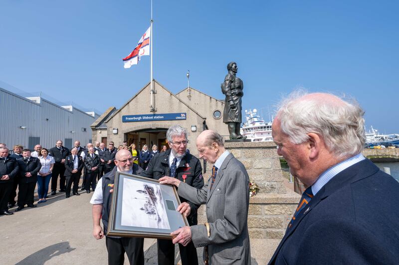 The Duke of Kent, president of the RNLI, during his visit to the Fraserburgh lifeboat station in Aberdeenshire