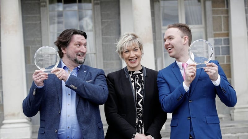 Margaret Hearty, director of programmes &amp; business services, InterTradeIreland with Julian King from Deluxe Art &amp; Theme and Alan Moynagh from Statsports Technologies 