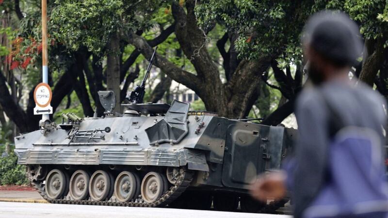 A military vehicle is seen on a street in Harare, Zimbabwe PICTURE: AP 