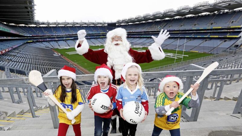 Sophie O&#39;Toole, Sean McInearny, Rocco Polley and Risanna Iliev join Santa at the new Elves in Training Santa Experience at Croke Park. Picture by Sasko Lazarov/Photocall Ireland 