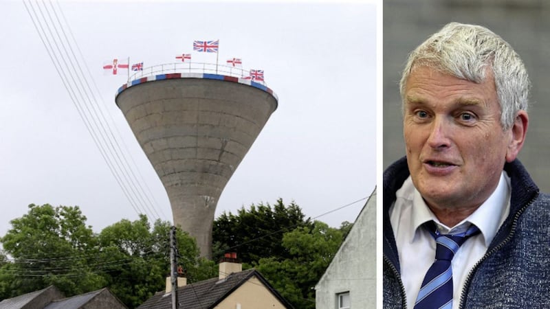 Rathfriland Tower in Co Down, and right, DUP MLA Jim Wells 