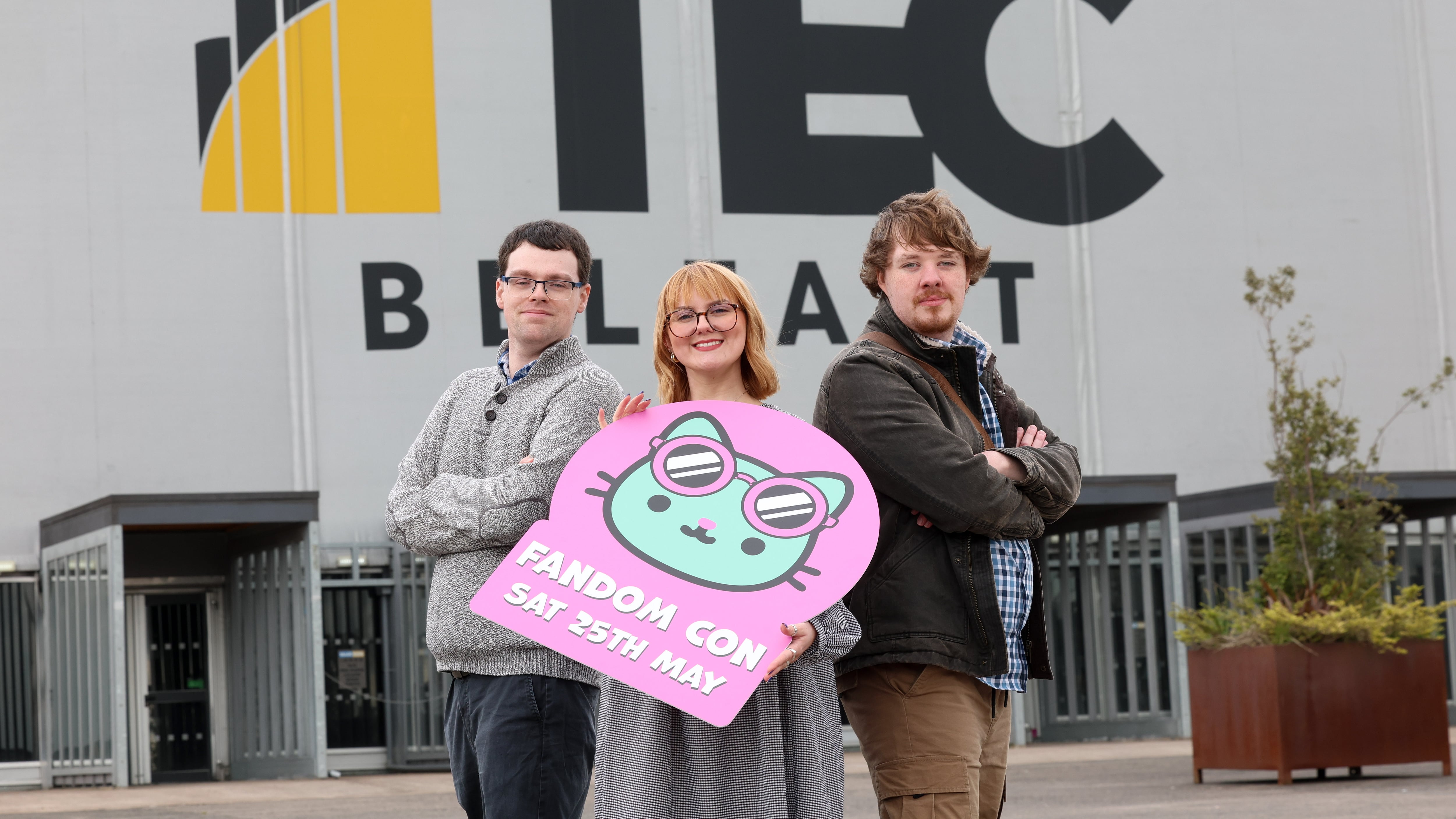 Pictured are Chris Campbell, Fandom co-founder, Phoebe Mann, social group facilitator at NOW Group and Niall Hynds, NOW Group participant and Fandom Con committee member