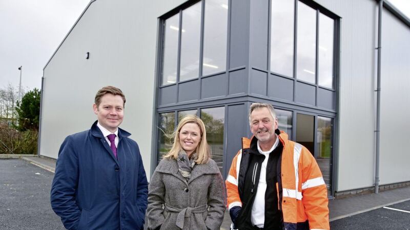 Lisney is seeking a tenant for the last remaining industrial unit at Sloefield business park in Carrickfergus. The agency&#39;s associate director Andrew Gawley (left) is pictured outside the remaining unit with Dawn Park of Harry Halligan Ltd and Peter Lappin of Lappin Construction 
