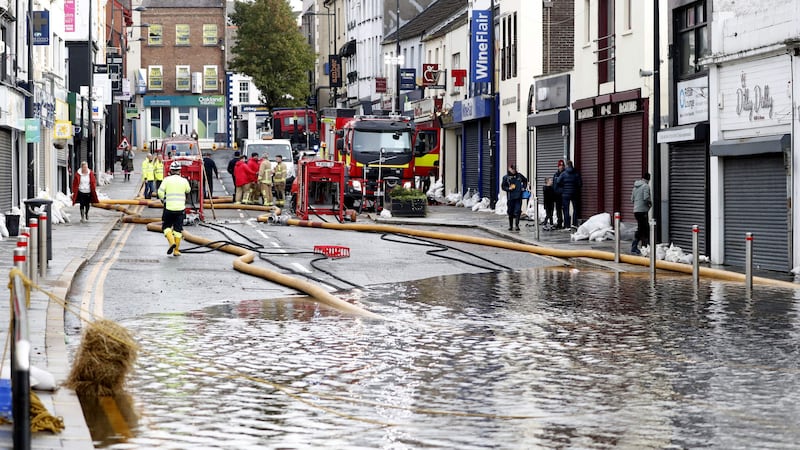 Downpatrick town centre was among the places flooded during last month's storms (Peter Morrison/PA)