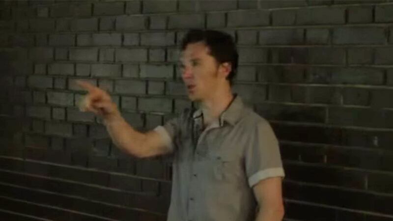 Benedict Cumberbatch addresses those gathered outside the theatre