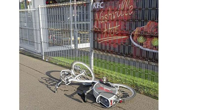 The bikes were dumped on the Shankill Road after being vandalised. Picture from Facebook 