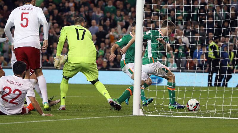 S&eacute;amus Coleman scores the winner for Ireland at the Avivia Stadium on Thursday night<br />Picture by PA&nbsp;