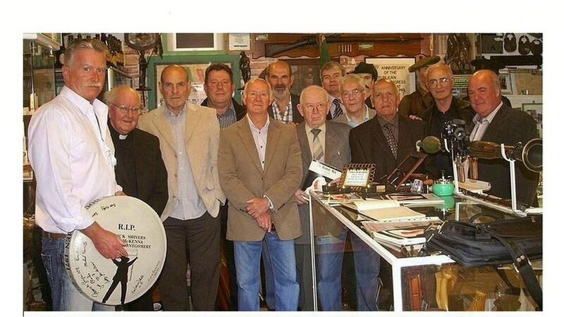 Members of the Hooded Men pictured with Case Co-ordinator Jim McIlmurray and human rights campaigner Fr Raymond Murray 