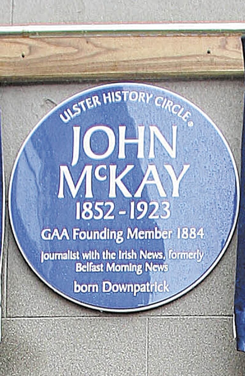 The blue plaque recording that John McKay worked for The Irish News