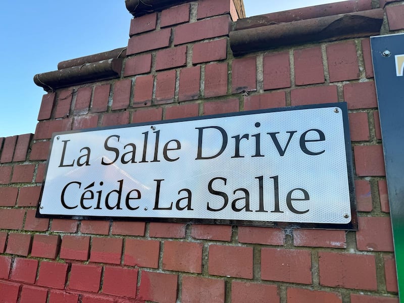A bi-lingual street sign at La Salle Drive in west Belfast. PICTURE COLM LENEGHAN