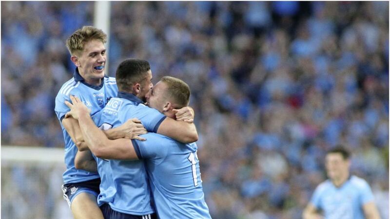 Dublin players celebrate at the final whistle on Saturday. Picture by Hugh Russell 
