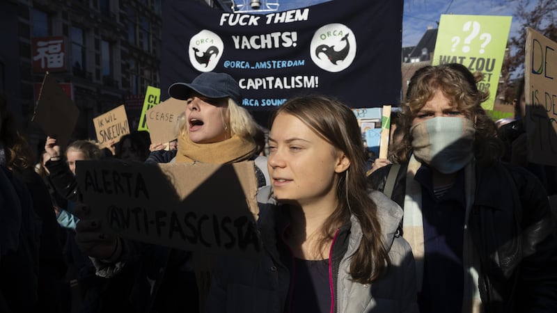 Climate activist Greta Thunberg joined the march (Peter Dejong/AP)