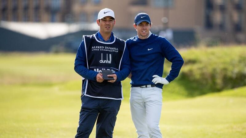 &nbsp;Rory McIlroy with his Caddy Harry Diamond. Issue date: Tuesday March 9, 2021.