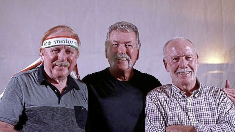 Brian Warfield, left, with fellow members of Irish rebel band The Wolfe Tones.