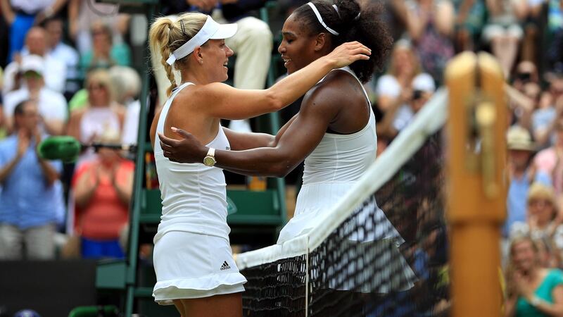 Angelique Kerber (left) and Serena Williams embrace after the ladies singles final &nbsp;