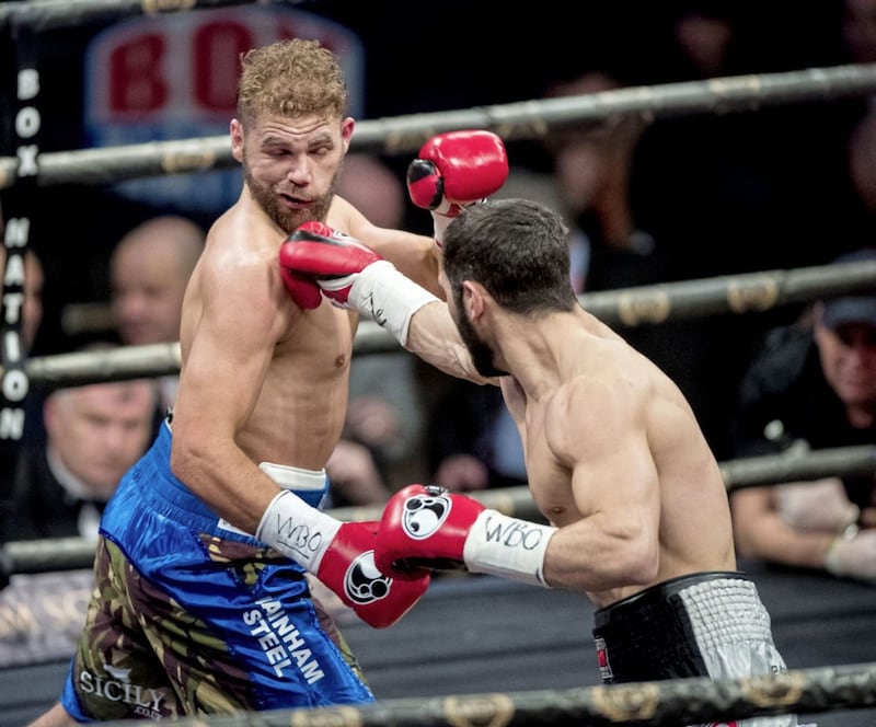 Billy Joe Saunders (left) defended his WBO Middleweight Championship against Artur Akavov on Saturday night