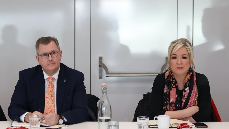 Sir Jeffrey Donaldson with Sinn Fein vice president Michelle O’Neill
