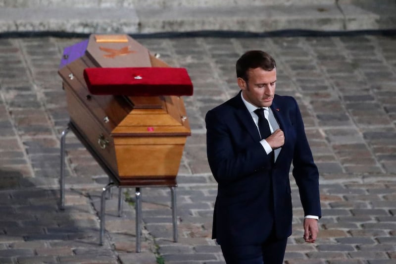 French President Emmanuel Macron paid his respects to teacher Samuel Paty