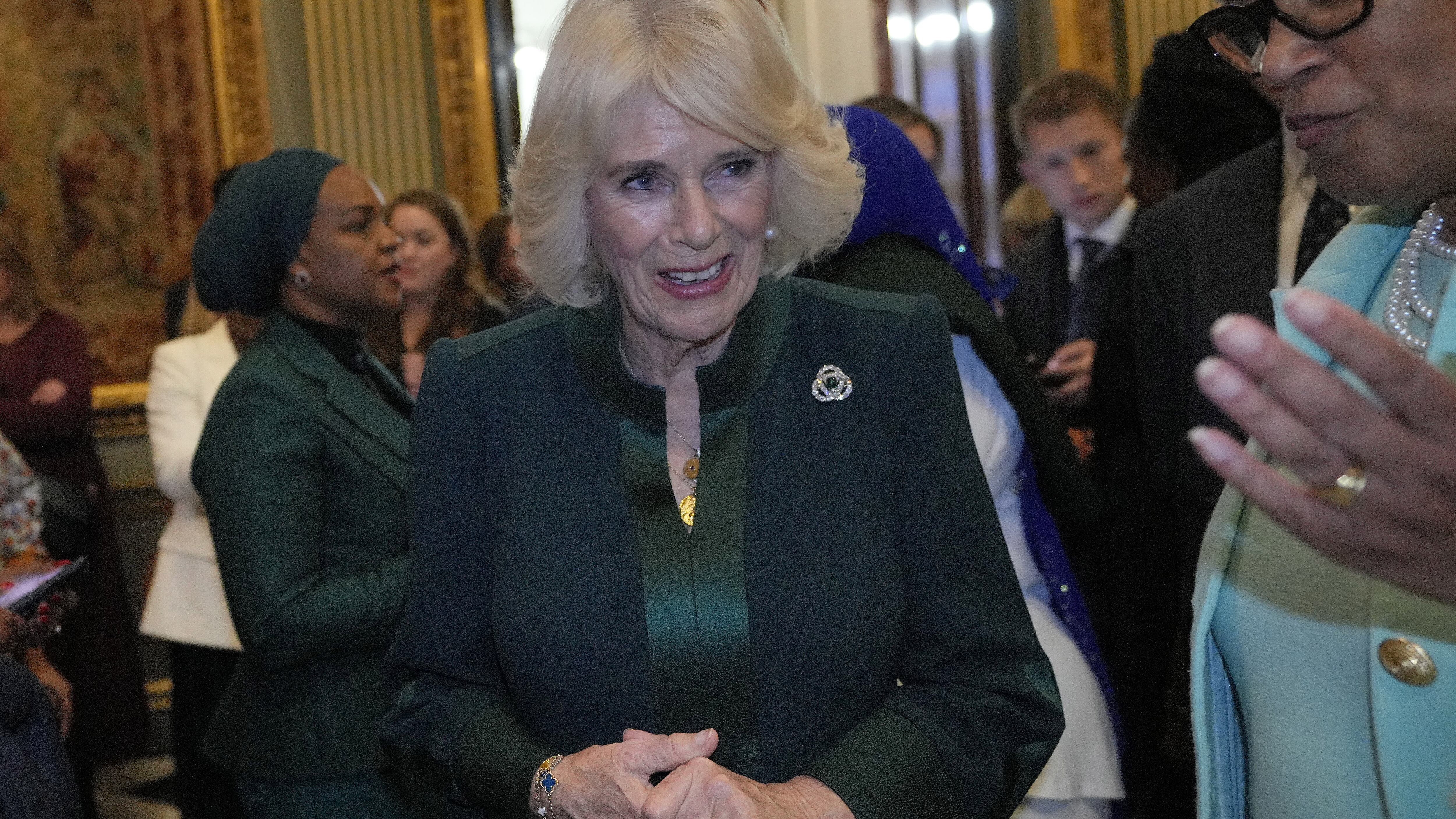 Queen Camilla talks to guests as she attends the Commonwealth Women Leader’s event (Kirsty Wigglesworth/PA)