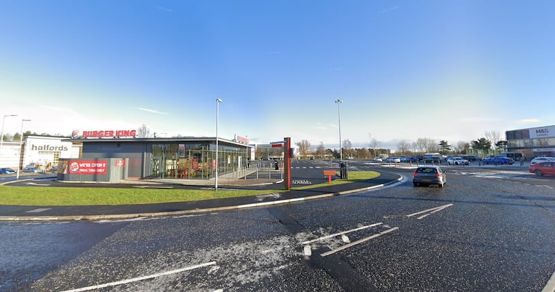Entrance to Marlborough Retail Park in Craigavon, with Burger King on the left.
