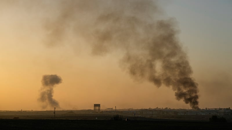 Smoke rises following an Israeli bombardment in the Gaza Strip where seven Israeli soldiers were killed in an ambush (AP Photo/Ohad Zwigenberg)