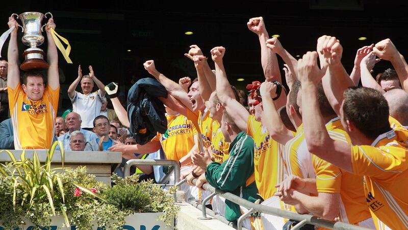 Antrim's Kevin Brady lifts the Tommy Murphy Cup in 2008. The return of a B championship under the currently proposed format would do little to help the weaker footballing counties &nbsp;