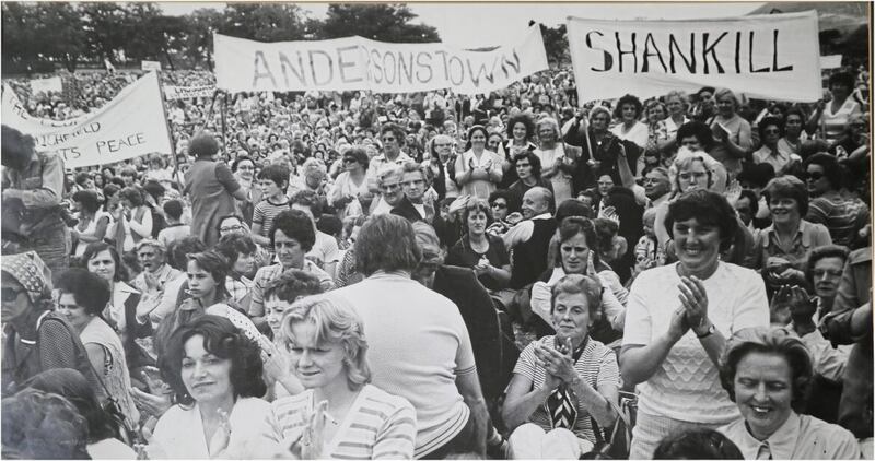 A Peace People gathering in the summer of 1976 following the deaths of the Maguire children 