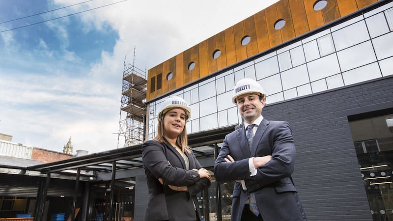 Pictured at the new Bullitt Hotel, Ann Street Belfast is Clare Stokes, corporate manager, First Trust Bank, which helped to fund the &pound;7m build, and James Sinton, finance director, Beannchor Group   