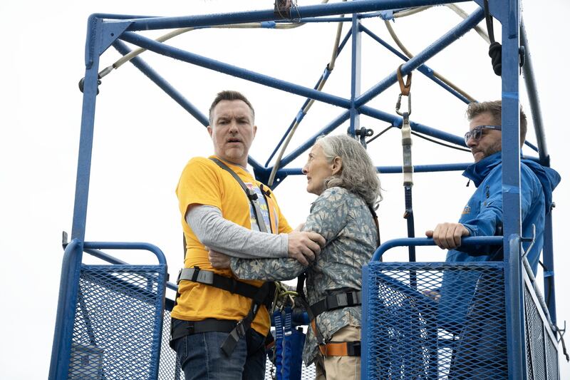 Finn O’Hare (Ciarán McMenamin) and Concepta O’Hare (Brid Brennan) bungee jump in episode one of the new series of Hope Street 