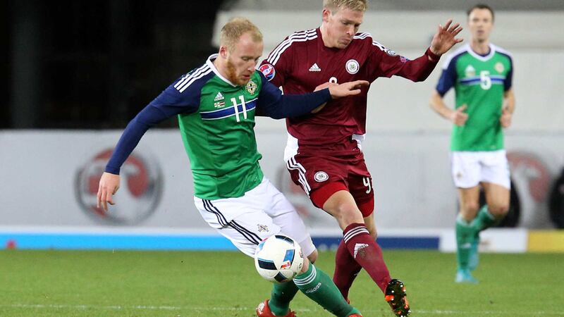 Former Cliftonville star Liam Boyce in action for the North against Latvia in November last year&nbsp;