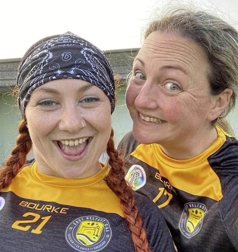 Cultural officer Caomihe McConnell (left), pictured with team-mate Kimberley, says joining East Belfast camogs was the best thing to come out of 2020 