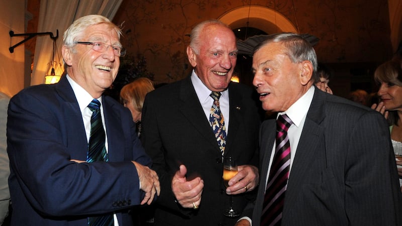 From left, Sir Michael Parkinson, Sir Henry Cooper and Dickie Bird (PA)