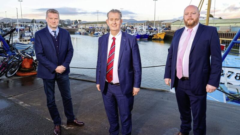 L-R: Alan McCulla of the Anglo-North Irish Fish Producers Organisation (ANIFPO); Fisheries Minister Edwin Poots; and Harry Wick of the NI Fish Producers Organisation (NIFPO). 