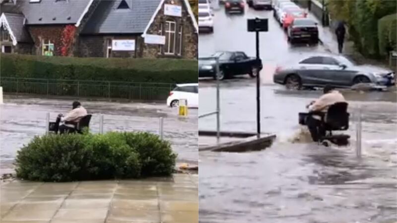 After a trip to the shops the woman returned via the same waterlogged road in Woodseats.