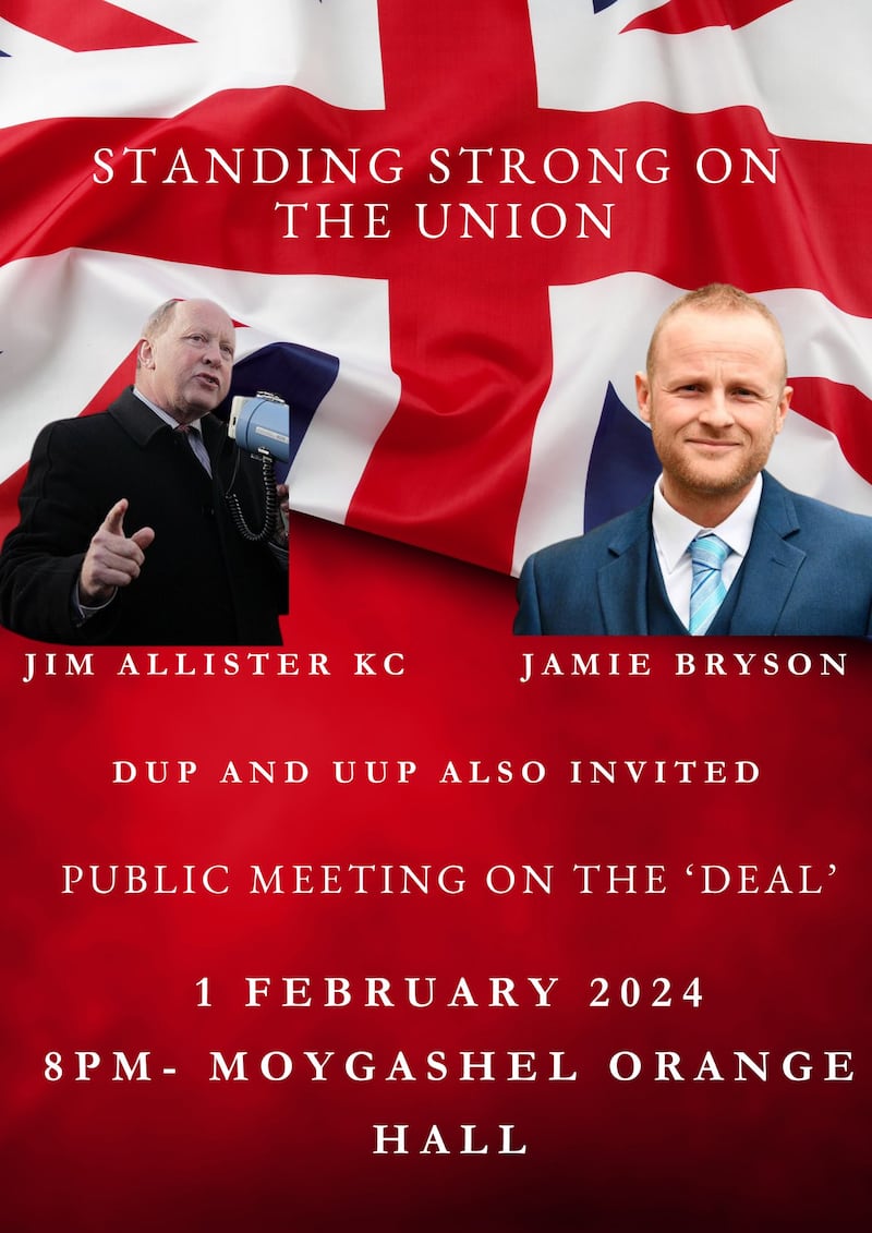 A poster for Thursday evening's meeting at Moygashel Orange Hall.