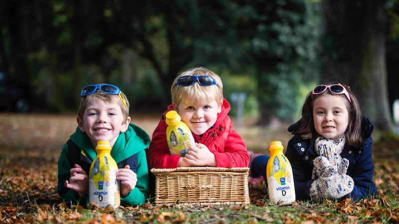 From left: Toby (6), Josh (4) and Sophie (6) help Dale Farm to launch its new vitamin D enriched milk 