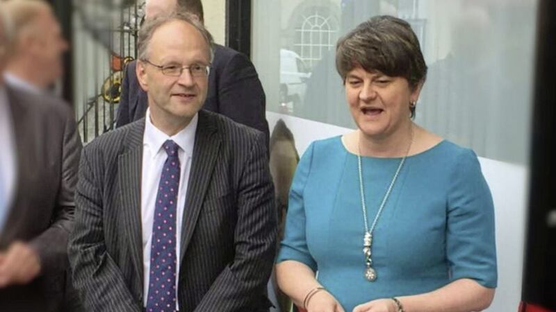 Former DUP education minister Peter Weir with party leader Arlene Foster 